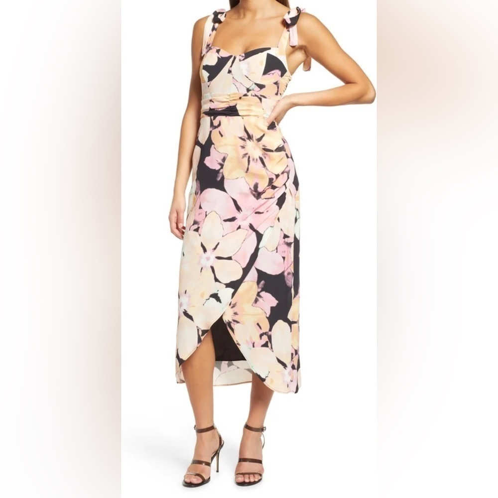 Nwt WAYF Malibu Faux Wrap Midi Dress Size L